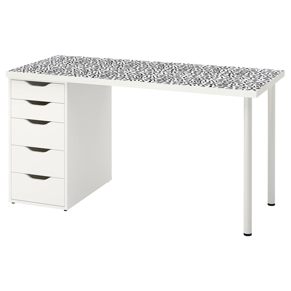 LAGKAPTEN / ALEX - Desk, organic shapes/black white,140x60 cm