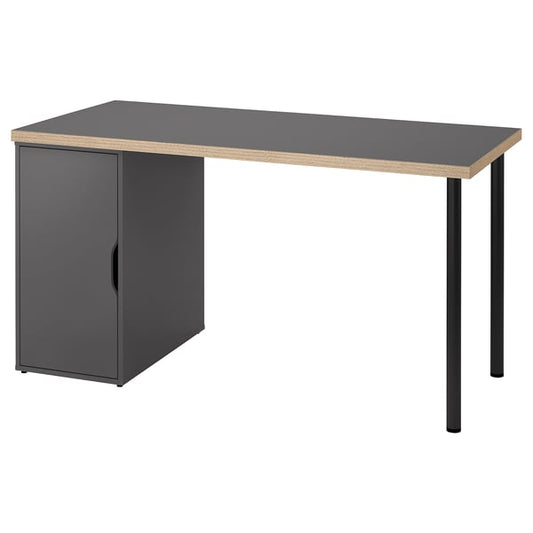 LAGKAPTEN / ALEX - LAGKAPTEN / ALEX Desk, grey/wood effect black, 140x60 cm