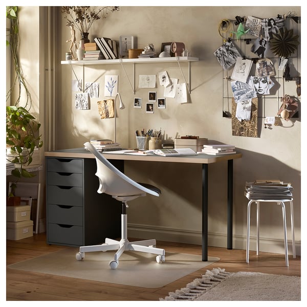 LAGKAPTEN / ALEX desk, grey/wood effect black, 140x60 cm