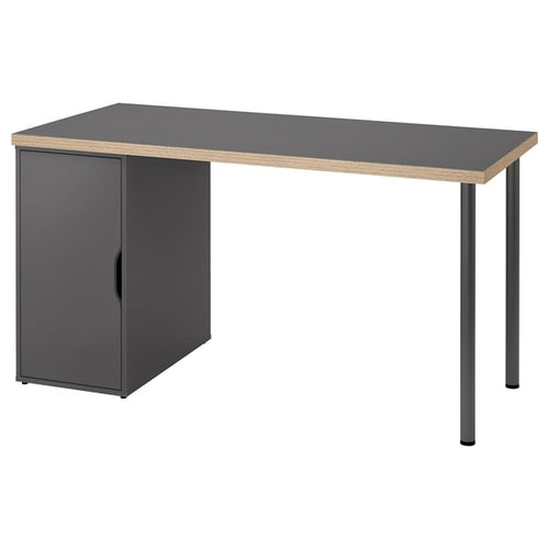 LAGKAPTEN / ALEX - Desk, grey/wood effect, 140x60 cm.