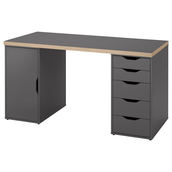 LAGKAPTEN / ALEX - Desk, gray/wood effect, 140x60 cm.