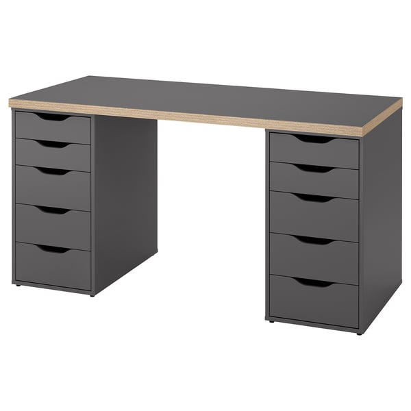 LAGKAPTEN / ALEX desk, grey/wood effect, 140x60 cm