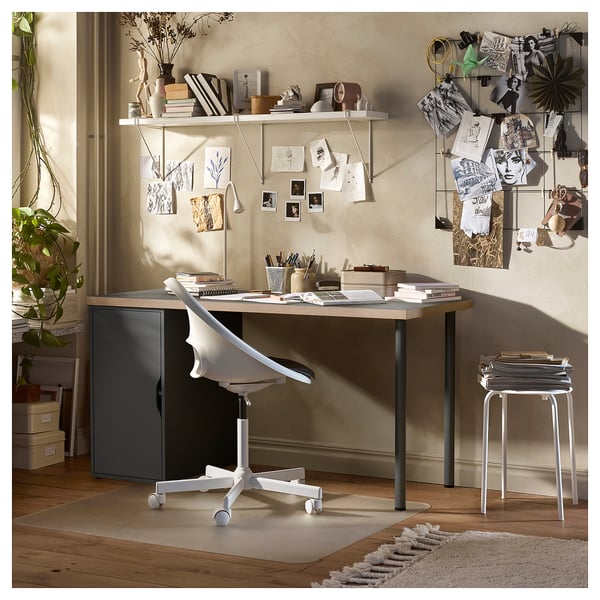 LAGKAPTEN / ALEX desk, grey/wood effect, 140x60 cm