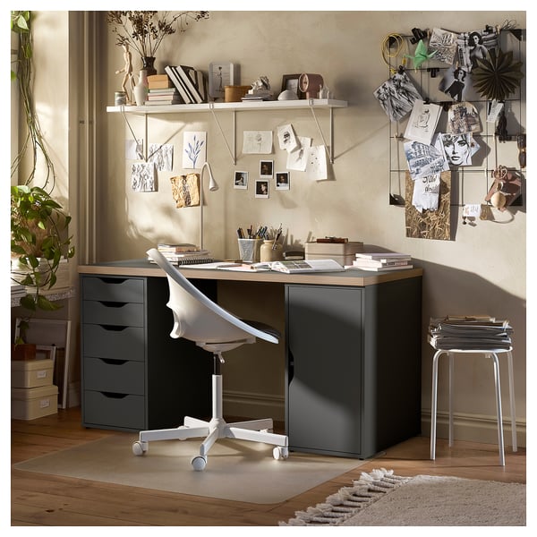 LAGKAPTEN / ALEX - Desk, gray/wood effect, 140x60 cm.