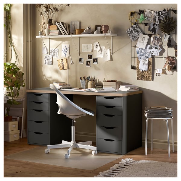 LAGKAPTEN / ALEX - Desk, gray/wood effect, 140x60 cm.