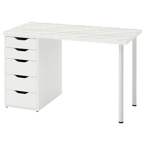 LAGKAPTEN / ALEX - LAGKAPTEN / ALEX Desk, grid multicolour/white, 120x60 cm