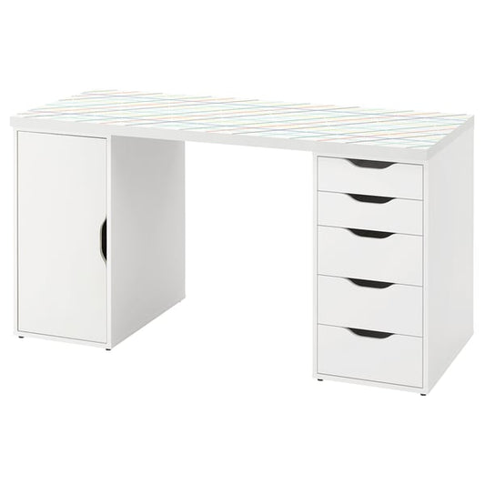 LAGKAPTEN / ALEX - LAGKAPTEN / ALEX Desk, grid multicolour/white, 140x60 cm