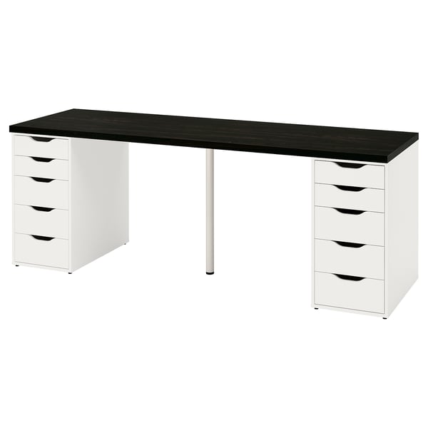 LAGKAPTEN / ALEX desk, black-brown/white, 200x60 cm