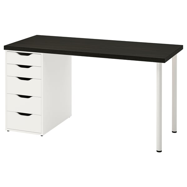 LAGKAPTEN / ALEX desk, black-brown/white, 140x60 cm