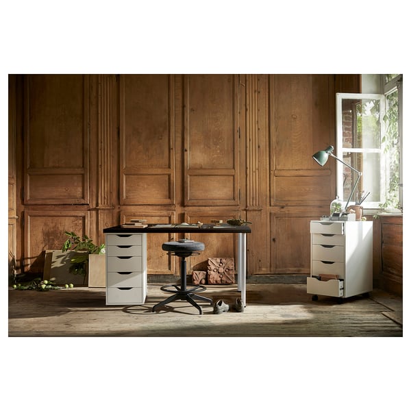 LAGKAPTEN / ALEX desk, black-brown/white, 120x60 cm