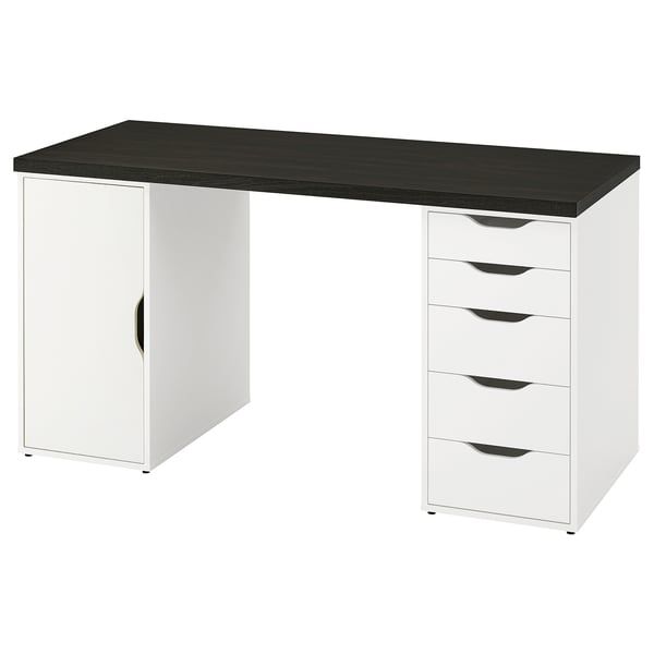 LAGKAPTEN / ALEX desk, black-brown/white, 140x60 cm