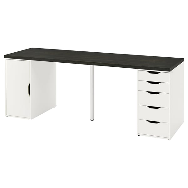 LAGKAPTEN / ALEX desk, black-brown/white, 200x60 cm