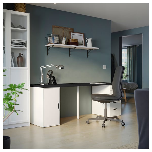 LAGKAPTEN / ALEX desk, black-brown/white, 200x60 cm