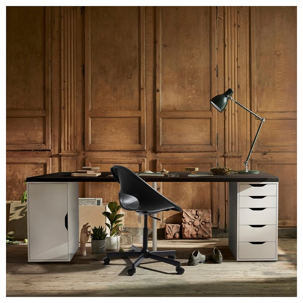 LAGKAPTEN / ALEX desk, black-brown/white, 200x60 cm