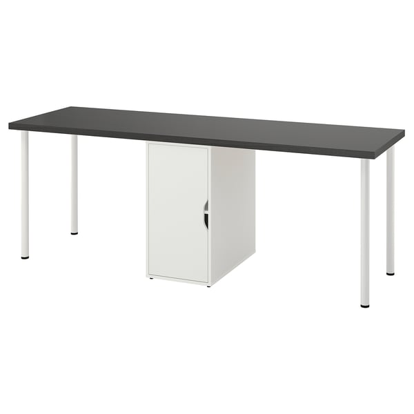 LAGKAPTEN / ALEX desk, black-brown/white, 200x60 cm