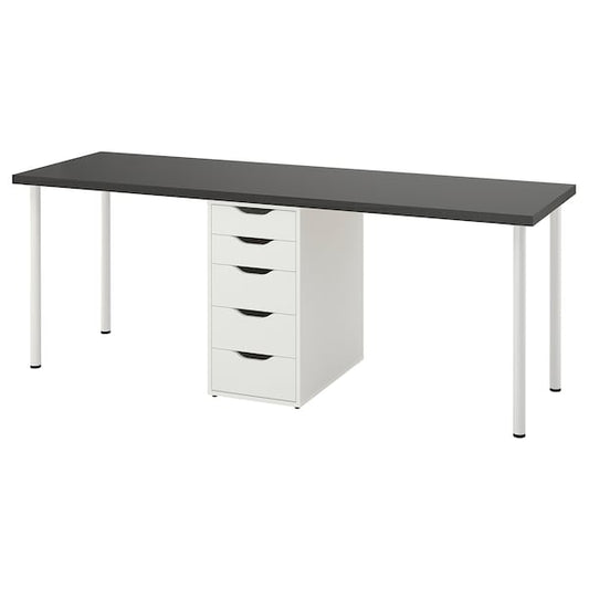 LAGKAPTEN / ALEX - Desk, brown-black/white,200x60 cm