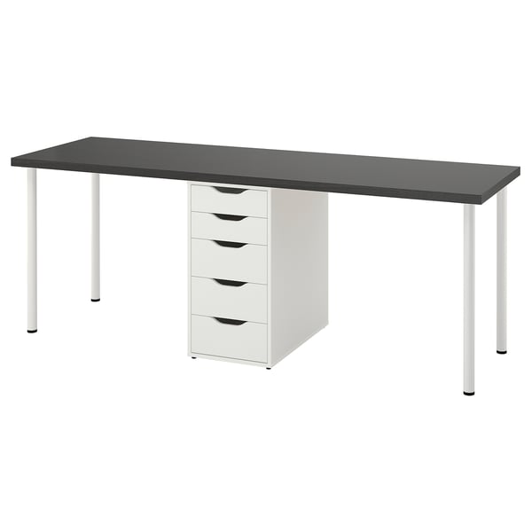 LAGKAPTEN / ALEX desk, black-brown/white, 200x60 cm