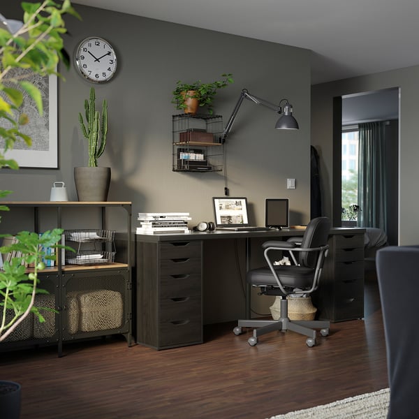 LAGKAPTEN / ALEX desk, black-brown/black, 200x60 cm