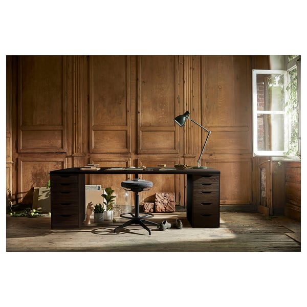 LAGKAPTEN / ALEX desk, black-brown/black, 200x60 cm