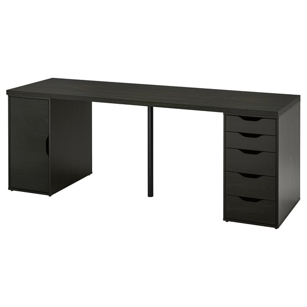 LAGKAPTEN / ALEX desk, black-brown/black, 200x60 cm