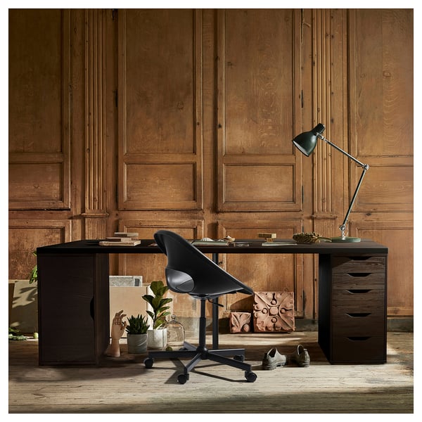 LAGKAPTEN / ALEX desk, black-brown/black, 200x60 cm
