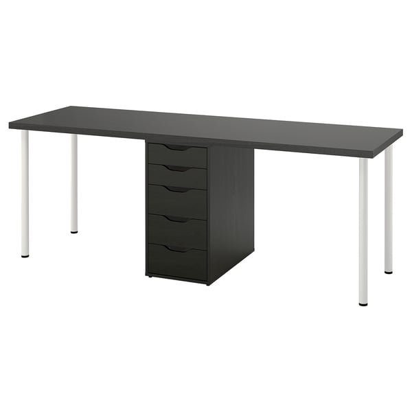 LAGKAPTEN / ALEX desk, black-brown/black, 200x60 cm