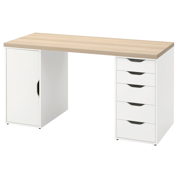 LAGKAPTEN / ALEX desk, white stained/oak effect white, 140x60 cm