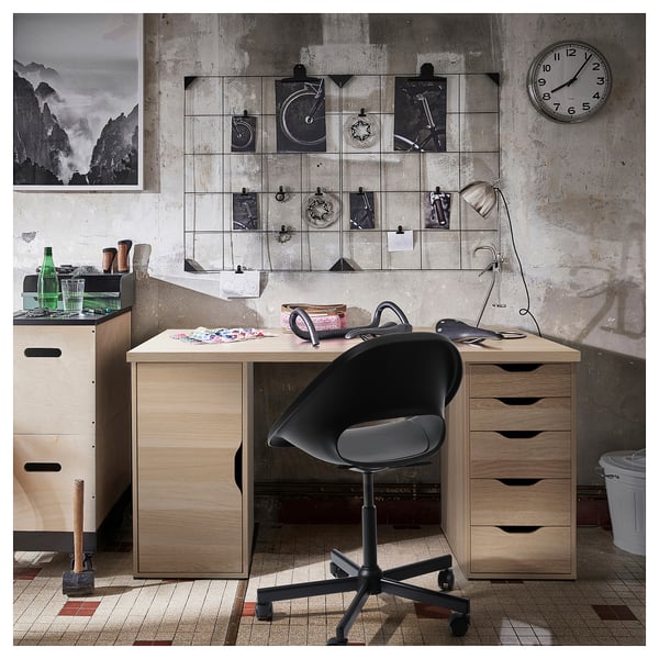 LAGKAPTEN / ALEX desk, white stained/oak effect white, 140x60 cm