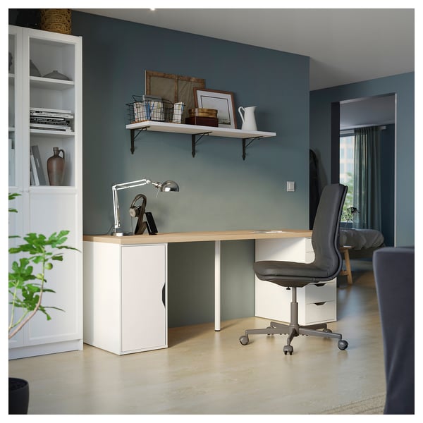 LAGKAPTEN / ALEX desk, white stained/oak effect white, 200x60 cm