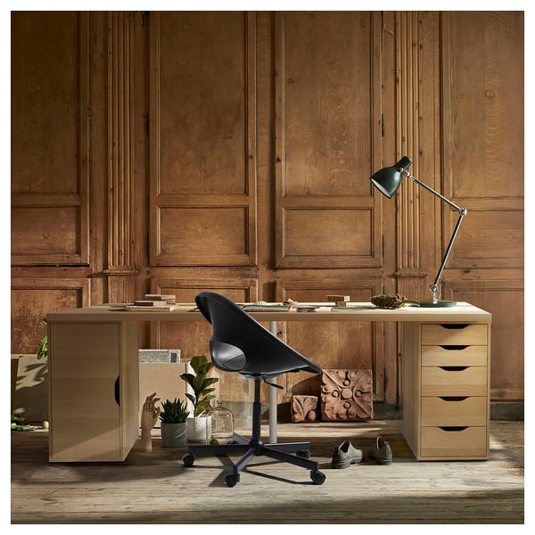 LAGKAPTEN / ALEX desk, white stained/oak effect white, 200x60 cm