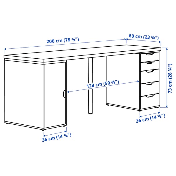 LAGKAPTEN / ALEX desk, white stained/oak effect white, 200x60 cm