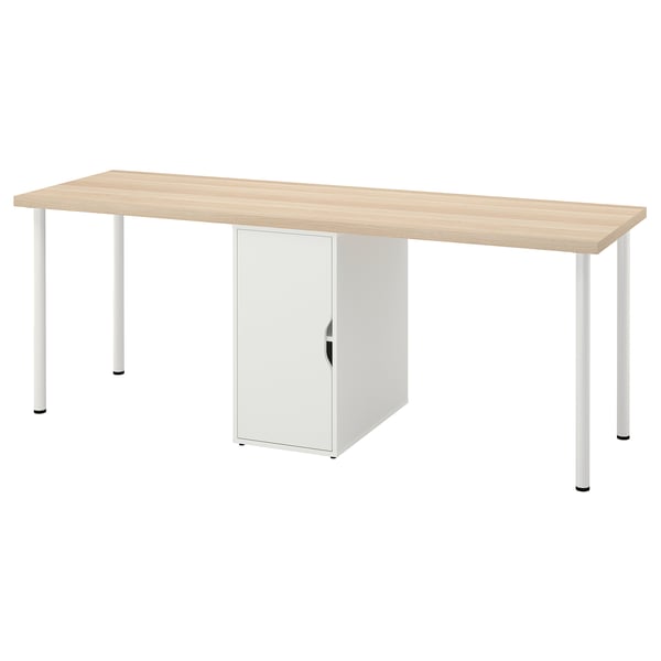 LAGKAPTEN / ALEX desk, white stained/oak effect white, 200x60 cm