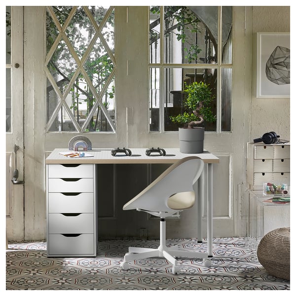 LAGKAPTEN / ALEX - Desk, polka dot pattern/black white,120x60 cm