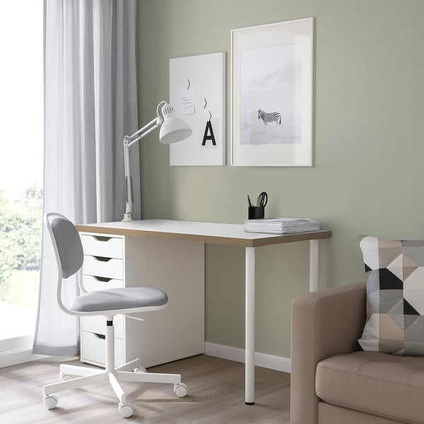 LAGKAPTEN / ALEX desk, dot pattern/black white, 140x60 cm