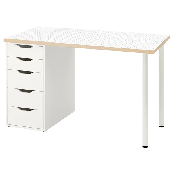 LAGKAPTEN / ALEX - Desk, polka dot pattern/black white,120x60 cm