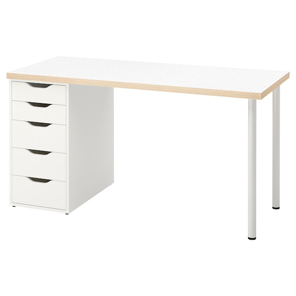 LAGKAPTEN / ALEX - Desk, polka dot pattern/black white,140x60 cm