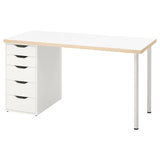 LAGKAPTEN / ALEX desk, dot pattern/black white, 140x60 cm