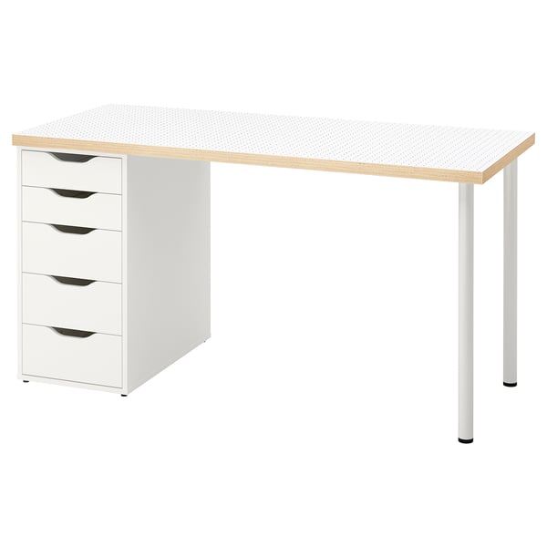 LAGKAPTEN / ALEX desk, dot pattern/black white, 140x60 cm
