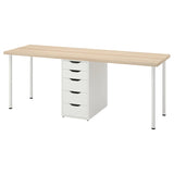 LAGKAPTEN / ALEX desk, white stained oak/white, 200x60 cm