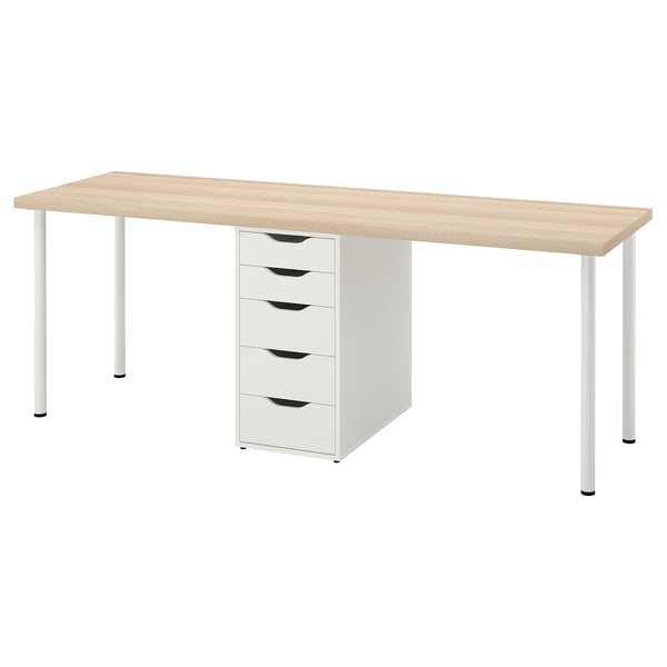 LAGKAPTEN / ALEX desk, white stained oak/white, 200x60 cm