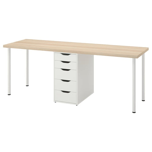 LAGKAPTEN / ALEX - Desk, white stained oak/white, 200x60 cm
