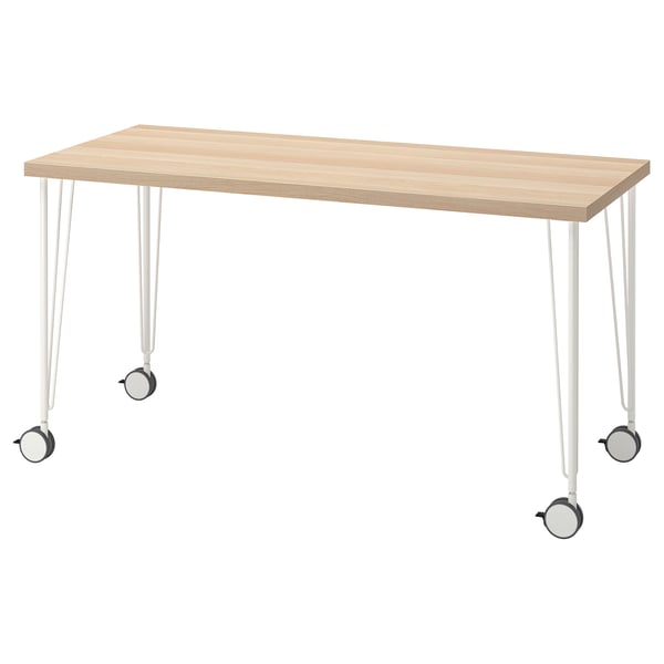 LAGKAPTEN / KRILLE desk, white stained oak effect/white, 140x60 cm