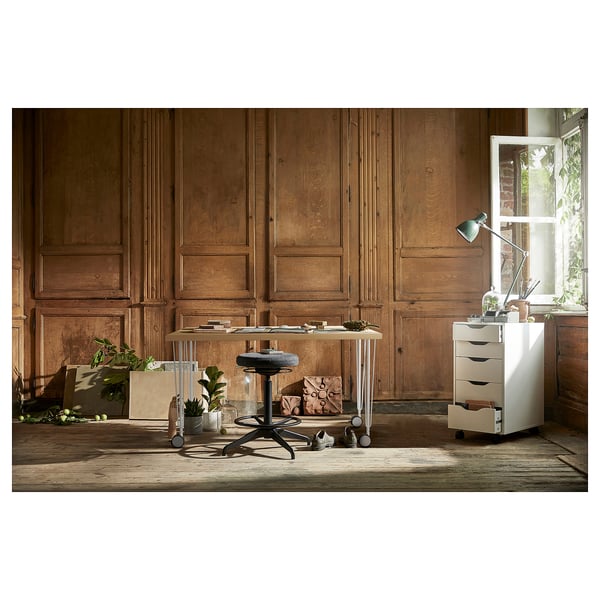 LAGKAPTEN / KRILLE desk, white stained oak effect/white, 120x60 cm