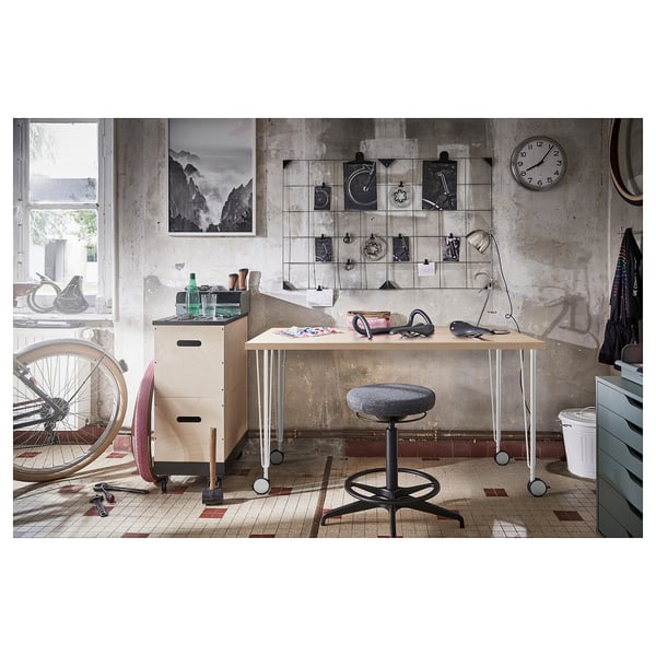 LAGKAPTEN / KRILLE desk, white stained oak effect/white, 140x60 cm