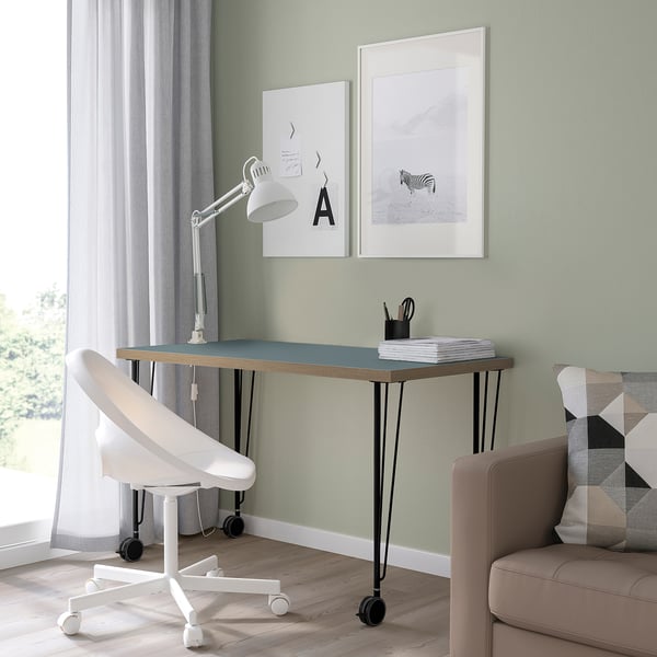 LAGKAPTEN / KRILLE desk, grey-turquoise/black