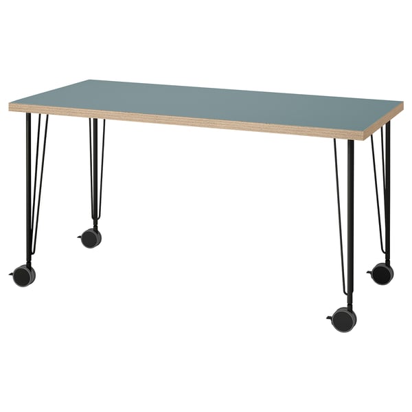 LAGKAPTEN / KRILLE desk, grey-turquoise/black