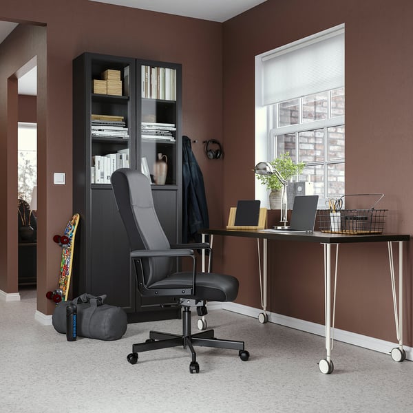LAGKAPTEN / KRILLE desk, black-brown/white, 140x60 cm