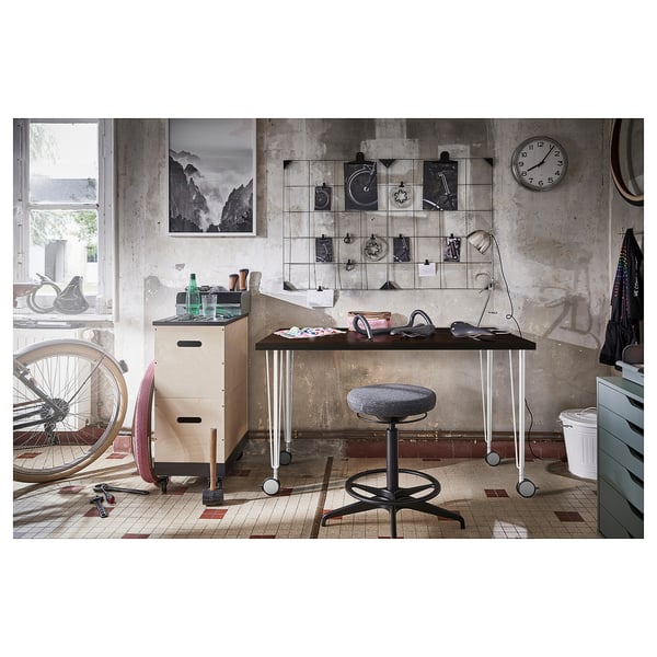 LAGKAPTEN / KRILLE desk, black-brown/white, 120x60 cm