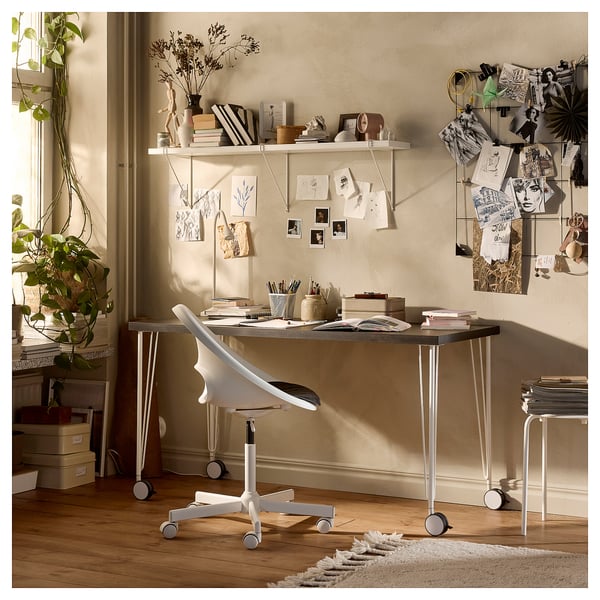LAGKAPTEN / KRILLE desk, black-brown/white, 140x60 cm
