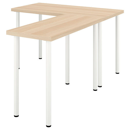 LAGKAPTEN / LINNMON L-shaped desk, white stained oak effect/white, 120x160 cm